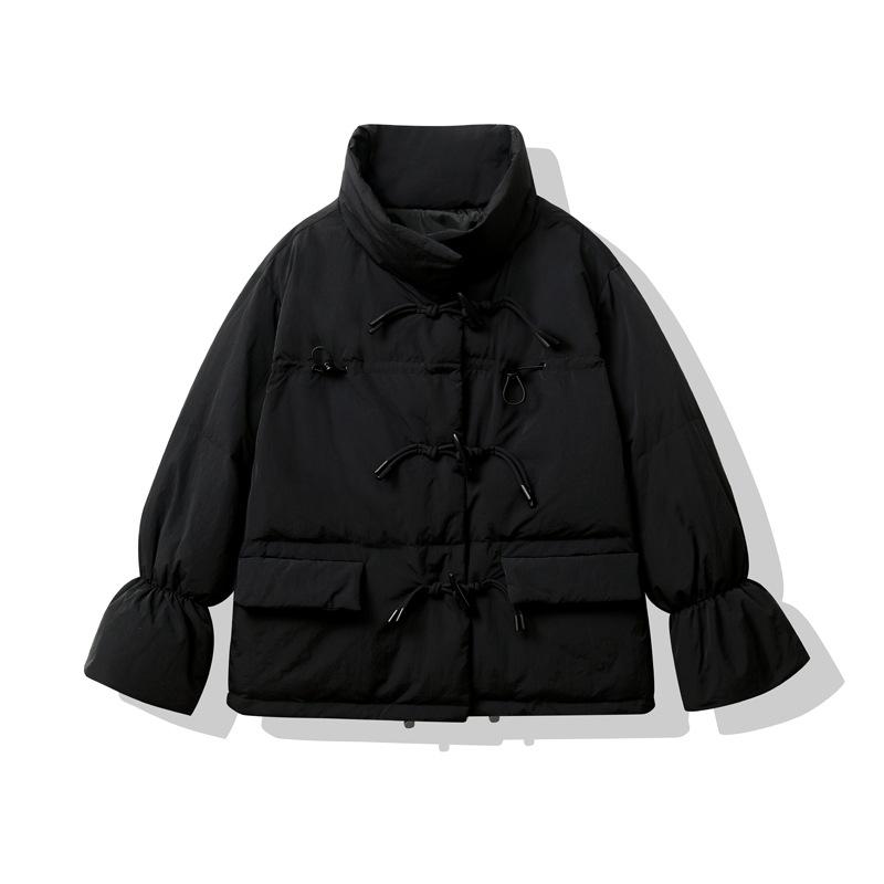 

Wind horn buckle down cotton-padded clothing for women s short winter new cotton-padded jacket thickened loose warm bread clothing for women XL чёрный