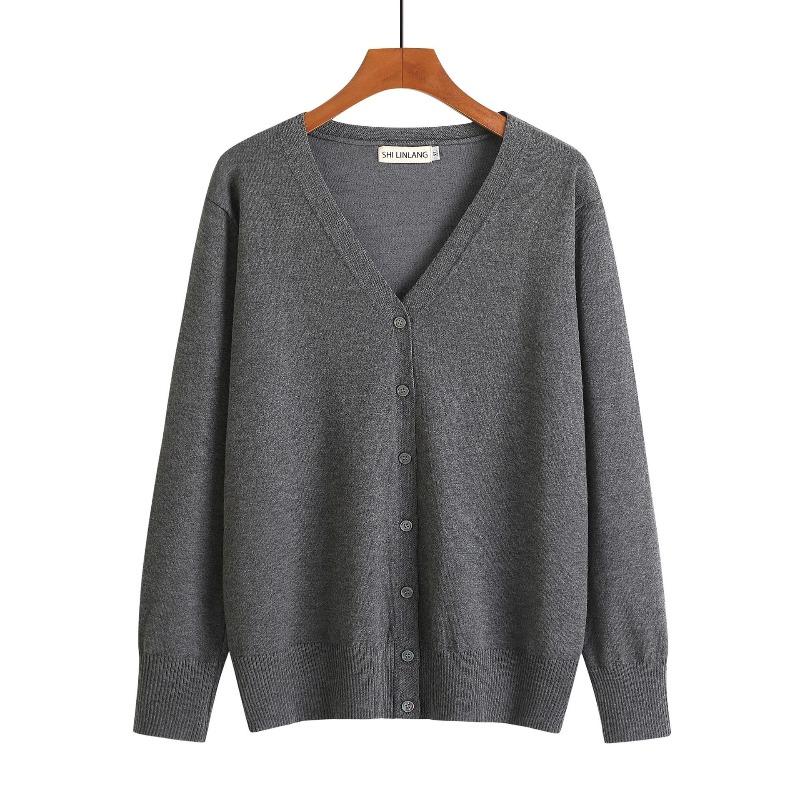 Long-sleeved Knitted Sweater Solid Color Simple Temperament Cardigan with Women's Sweater Jacket