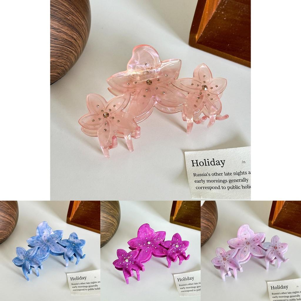 Elegant Floral Design Large Acetate Hair Claw Clip With Sparkling Rhinestones