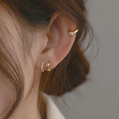 1 Pair Gold-plated Mini Zircon Hoop Earrings Rhinestone Piercing Ear Clip Cubic Otic Cartilage Earring Stud Women Ear Ornament