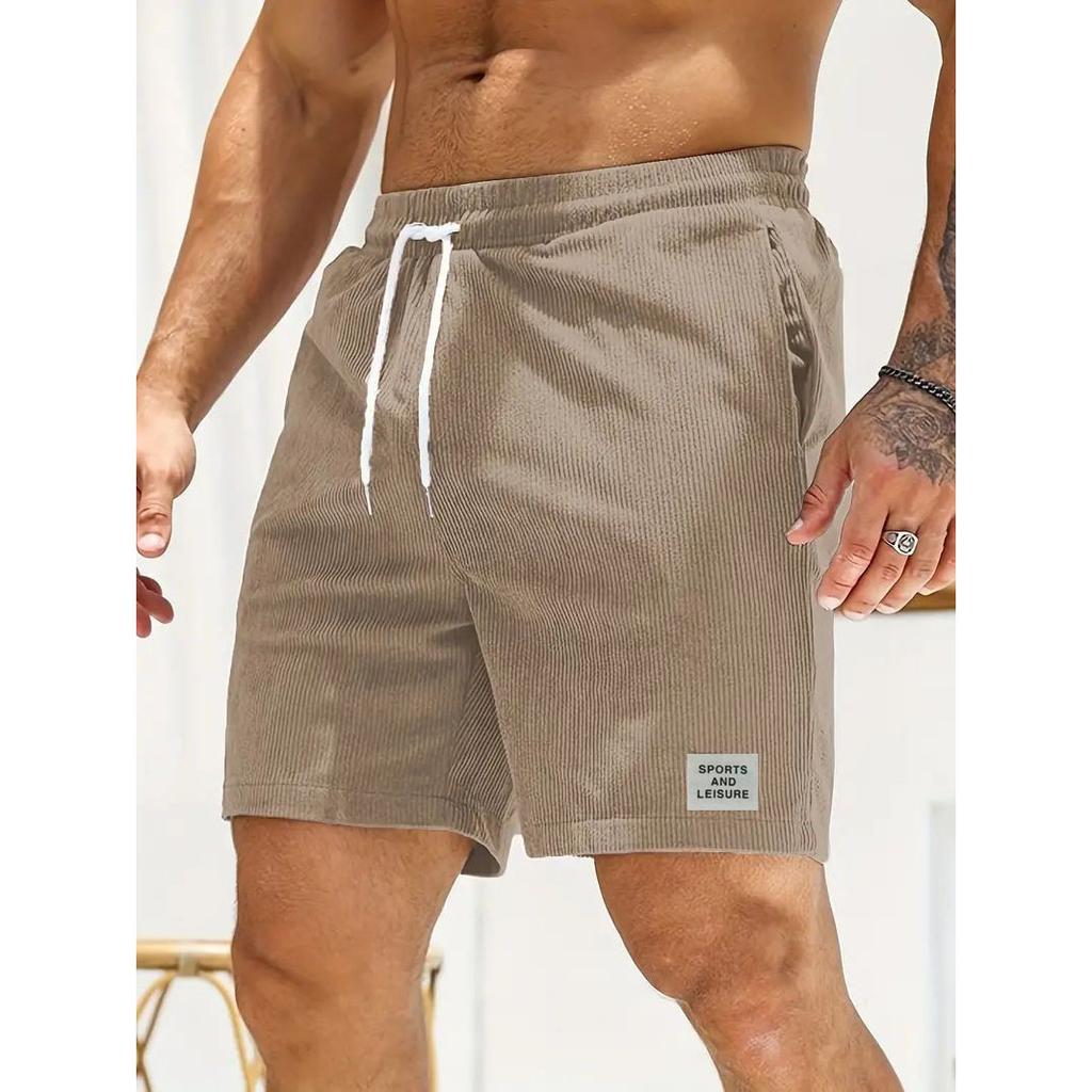 Summer Men Corduroy Sweatpants Casual Shorts Men's Beach Shorts Basketball Short Trousers Solid Color Label Sportswear Men