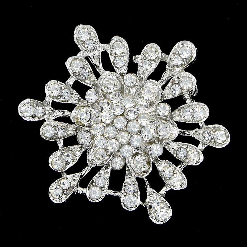 White K Electroplated Crystal Flower Brooch - Fashion Lapel Pin for Women s Clothing Accessories. Zhenyao Jewelry сплава