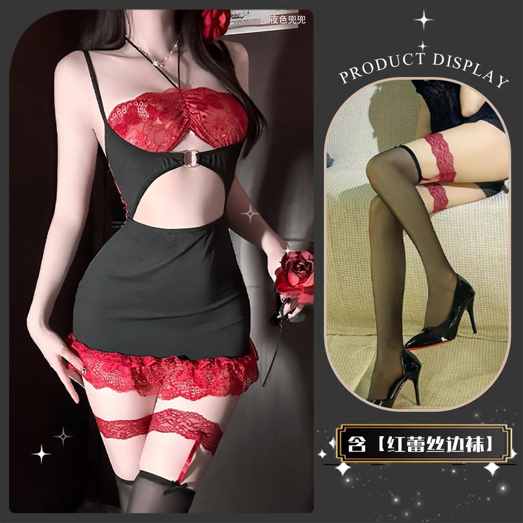 Sex lingerie midnight tide evening lace perspective naked back dress sexy flirting hip skirt