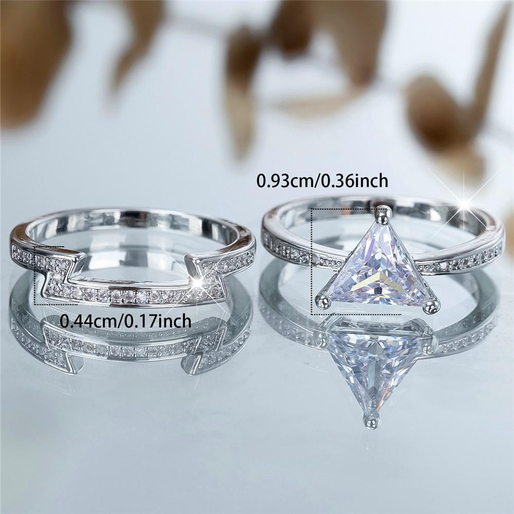 Crystal Female White Zircon Triangle Stone Ring Set Fashion Luxury Silver Color Bridal Wedding Engagement  For Women