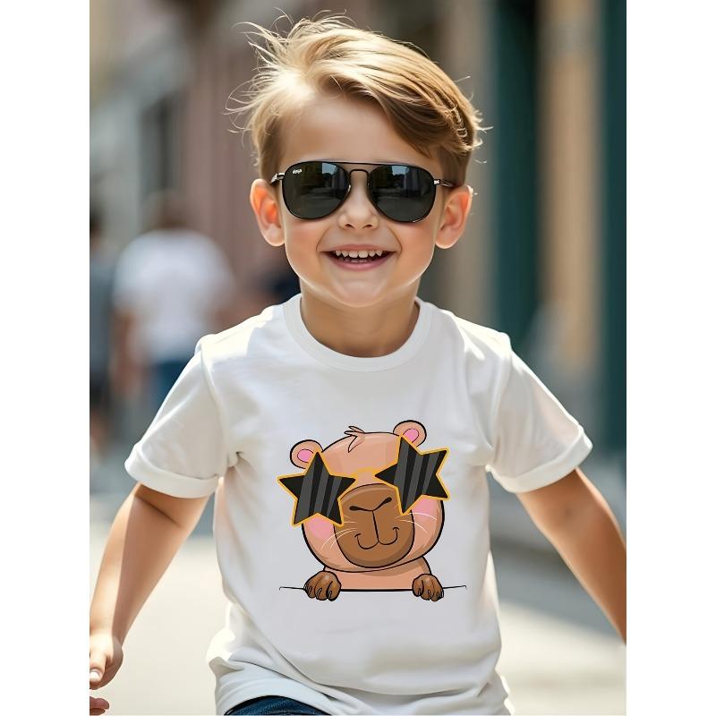 Boys All Seasons Crewneck Tee, Cute Star Sunglasses Dolphin Graphic Print 110 белый
