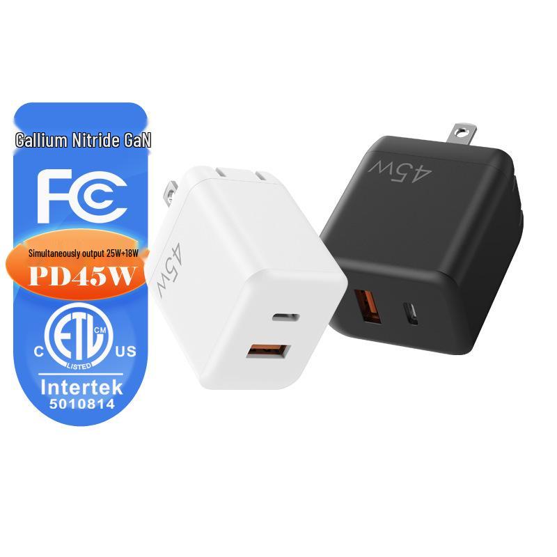 

US ETL Certified 45W Dual Port Fast Charger for iPhone 17 (25W + 18W) Samsung C to C Cable 1M White
