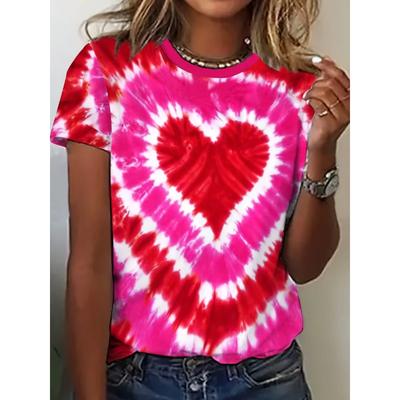 Damen Herzförmiges Bedrucktes T-Shirt Sommer 3D Muster Damen Kurzarmshirts