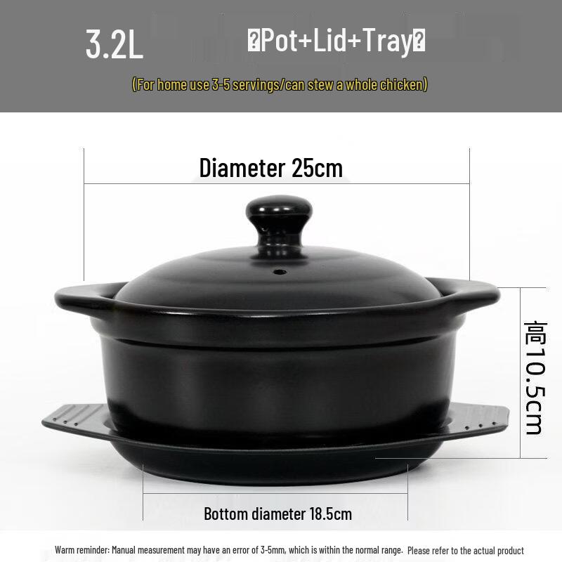 HANDUNYOU 3.2L Ceramic Stew Pot with Lid and Tray