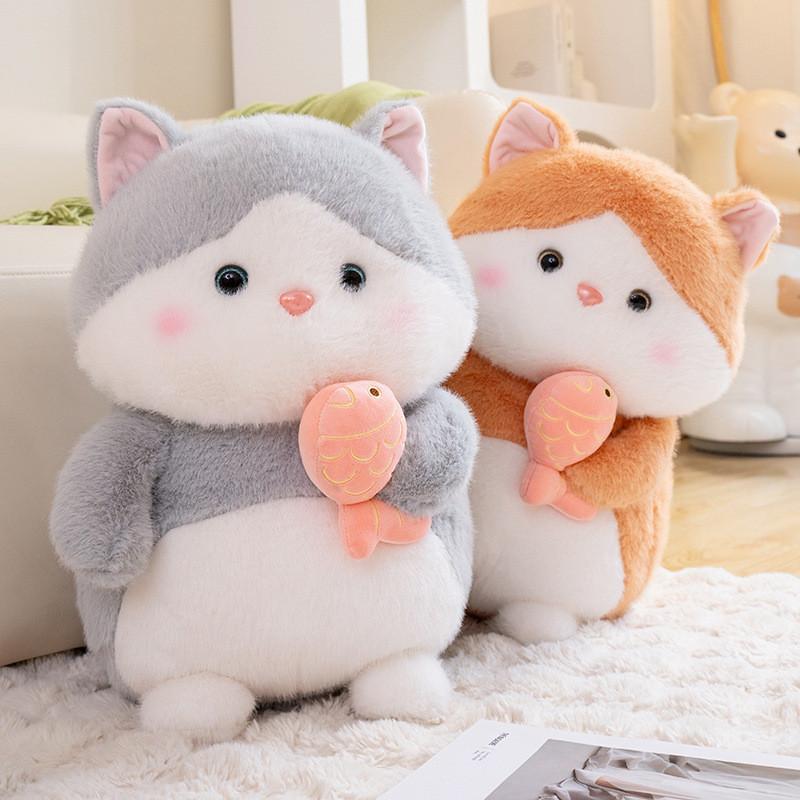 Cat Plush Toy Fish Hugging Doll Stuffed Animal Cartoon Kitty Home Decor Gift