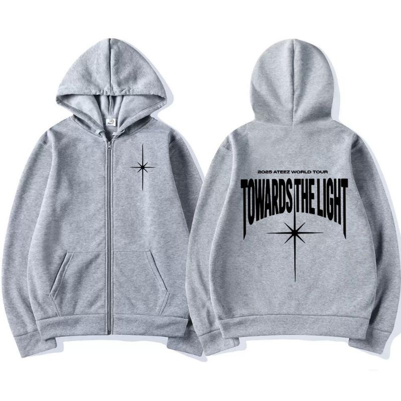 Ateez Welttournee Towards The Light Reißverschluss Kapuzenpullover Herren Damen Koreanischer Kpop Zip-Up Sweatshirt Mode Langarm Kapuzenpullover Jacke