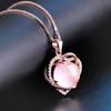 Yi Hua Double Heart Rose Quartz Pink Crystal Necklace Pendant