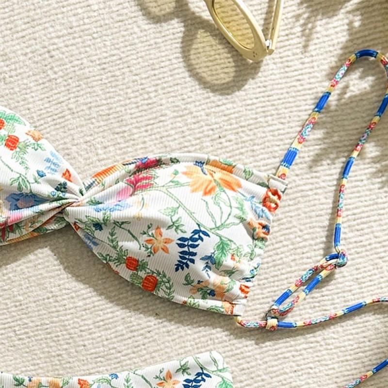 Costume da bagno intero floreale per bambina Bikini sexy con spalline da donna Schiena scoperta a pieghe Stretto di alta gamma