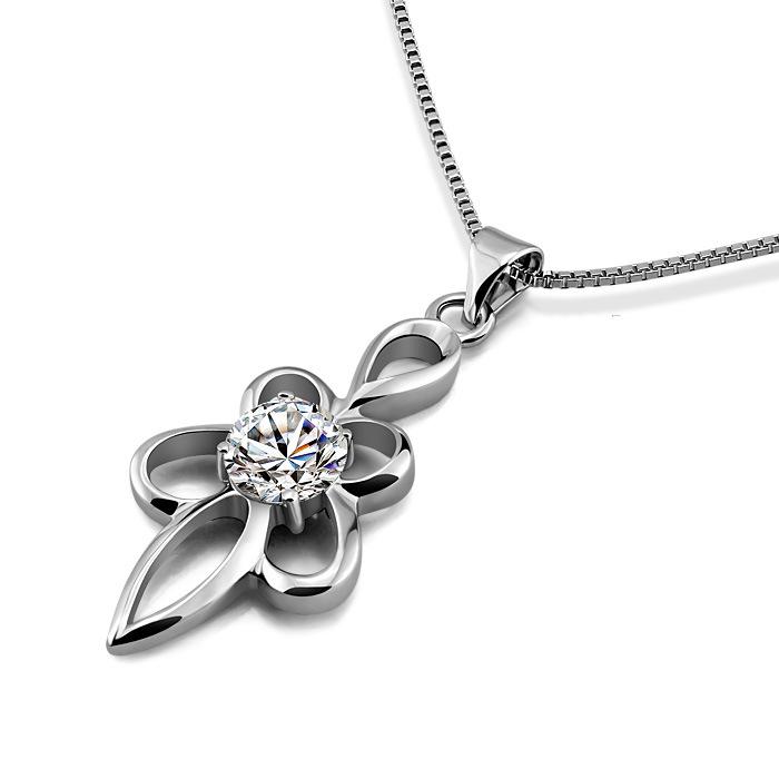 Color Roland Pendant Necklace Zircon Women'S Stone Simple Platinum Plated Flower Jewelry