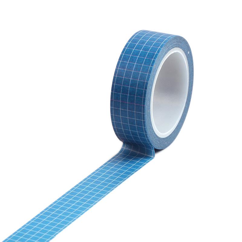 Grunnfarge Rutenett mønster papir Washi Tape 15 mm selvklebende maskeringstapes dekorasjon Klistremerker for dagbok albumramme DIY gave