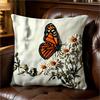 2D Monarch Butterfly Daisy Throw Pillow Cover Vintage Floral Nature Print Decorative Cushion Case For Home Decor