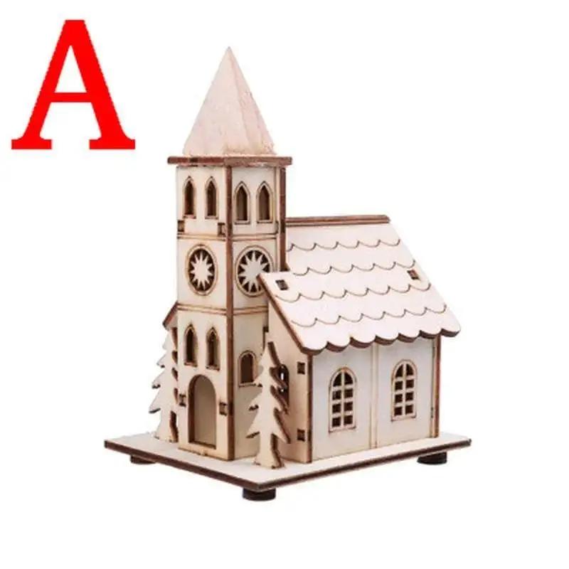 Świąteczne światło LED Drewniany domek Lśniąca kabina Wesołych Świąt Dekoracje do domu Ozdoby na choinkę DIY Prezent dla dzieci Nowy Rok