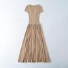 2026 Spring European & American Style Women's Lace Patchwork Waist-Cinching Long Dress with Short Sleeves