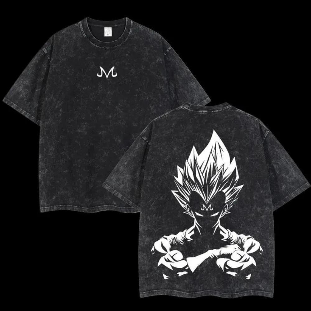 Anime Dragon Washed Goku T-Shirt Cotton Large Casual Sports Vegeta Gym T-Shirt Men's Harajuku Tee Clothing