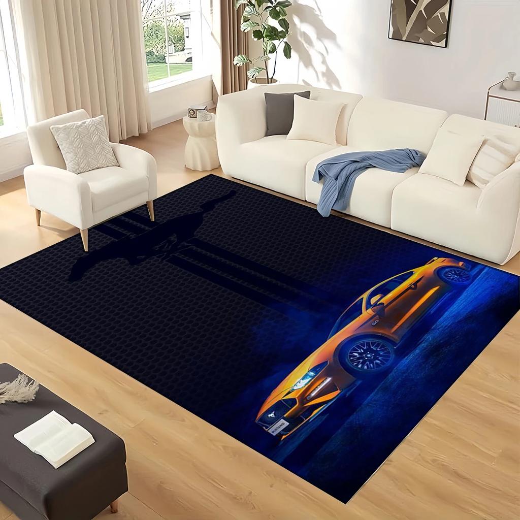 3D Mustang Racing Car Sign GTR Area Rug,Carpet Rug for Living Room Bedroom Sofa Doormat Decoration, Kids Play Non-slip Floor Mat
