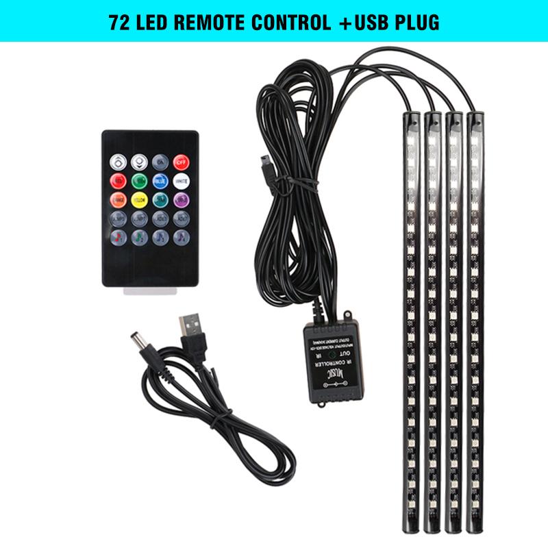 4 In 1 Car Foot Led Lights 72 LED Auto Interior Atmosphere Lamp With App Remote Rgb Auto Neon Ambient Light Car