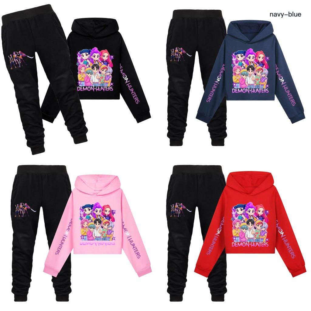 Hunters Demon Kpop Pattern Print Kids Hoodie Pants Set Fashion Gift Clothing