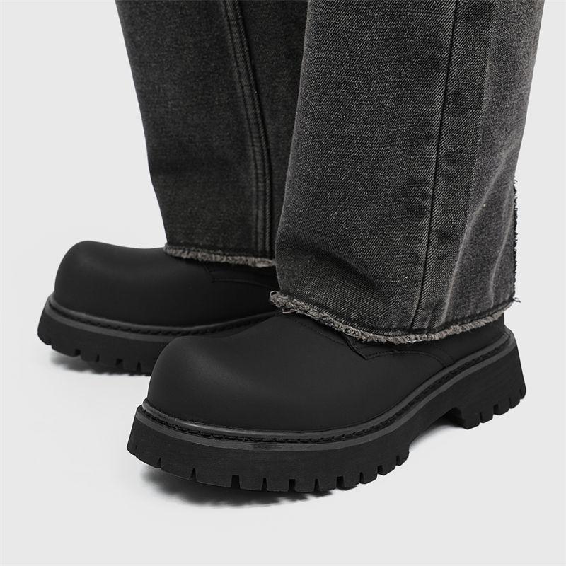 Men's Trendy British Style Height-Increasing Round Toe Matte Leather Derby Shoes - High-End Japanese Low-Top Martin Style