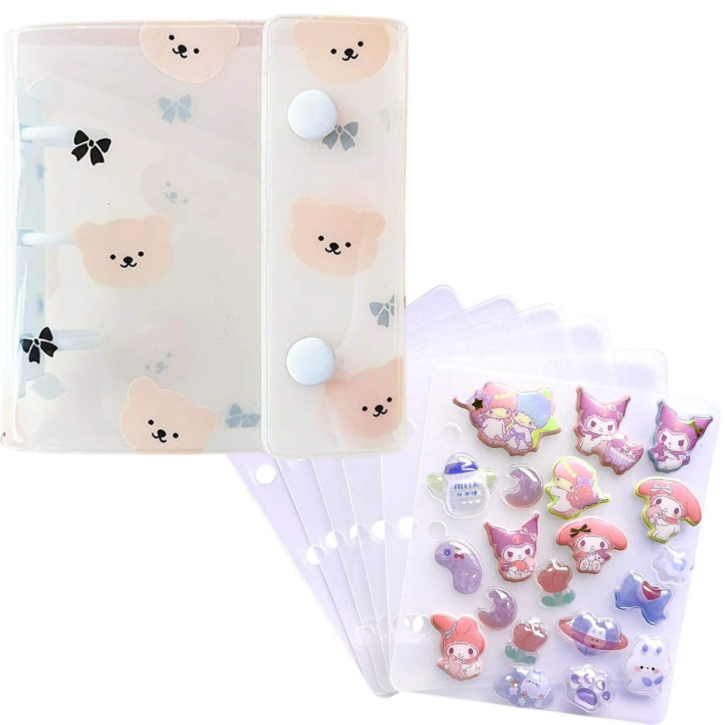 

Sticker Book with 6 Removable Specialty Sheets[All 4 Colors], A8 Size Fits Small Bags, Bear Ribbon Design