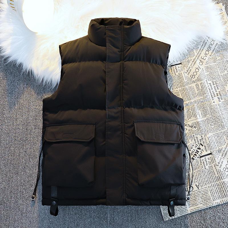 

Autumn and winter velvet thickened vest men s loose large size vest thermal vest trendy stand-up collar sleeveless cotton-padded coat 4XL чёрный