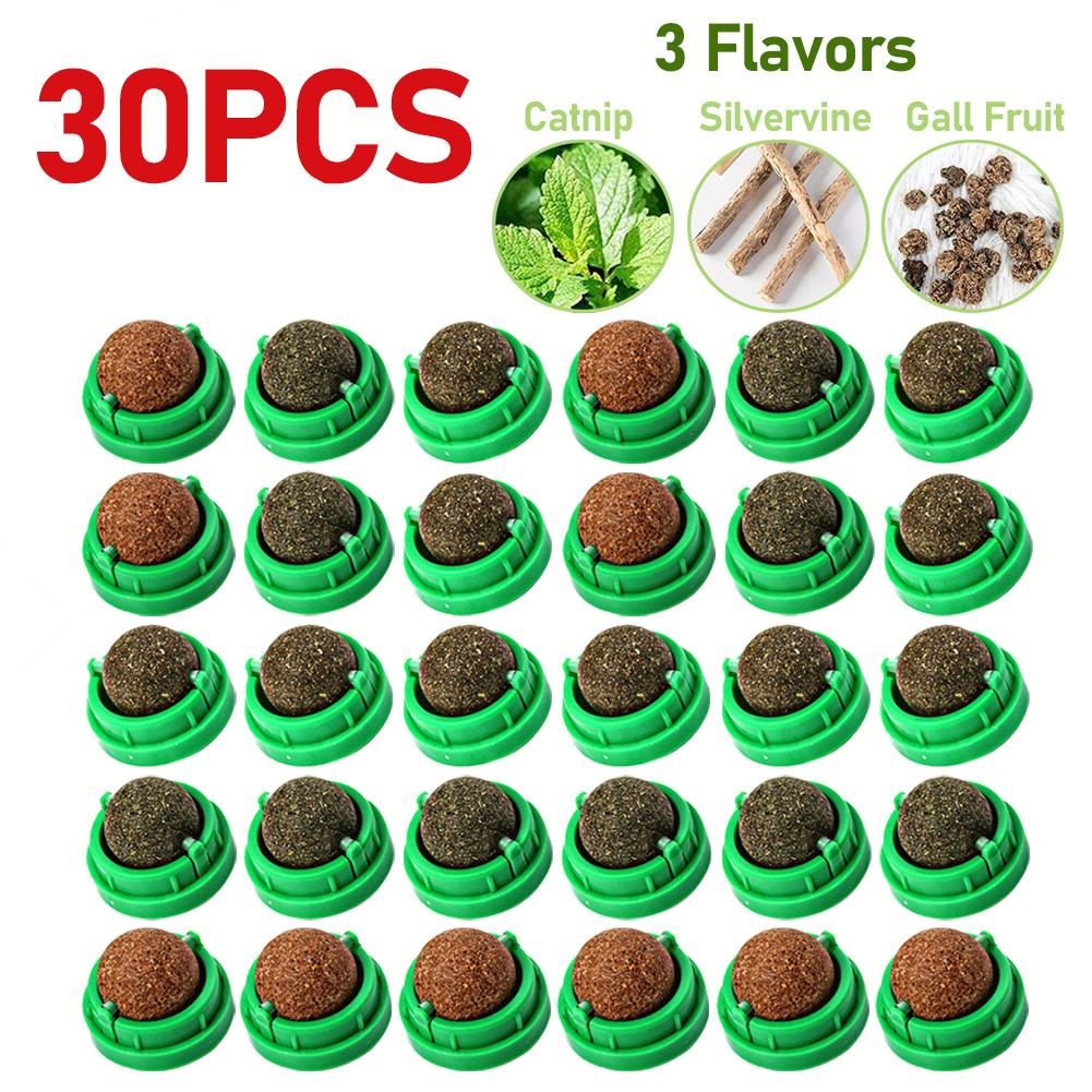 3-30pcs Cat Catnip Toys Cat Rotatable Licking Catnip Wall Ball 3 Flavors Freshen Breath Remove Hair Balls Snacks Pet Supplies
