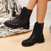Fashion 2025 Spring New Cool Boots Women's Round Head Hollow Front Lacing Side Zipper Soft Sole Anti-slip Wear-resistant Low Heel Shoes