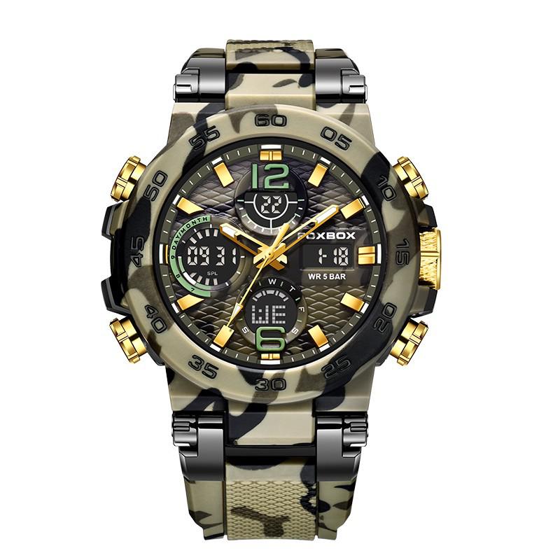 Men's Dual Display Waterproof Silicone Sport Watch with Calendar & Luminous Features