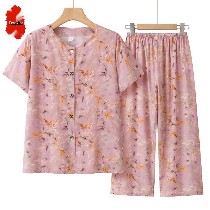 Elderly Women s Loose Floral Print Summer T-Shirt Set 3XL