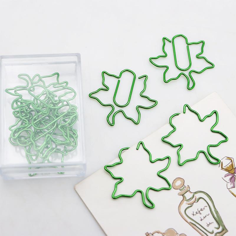 Maple Leaf Green Metal Paper Clips for Office and File Organization