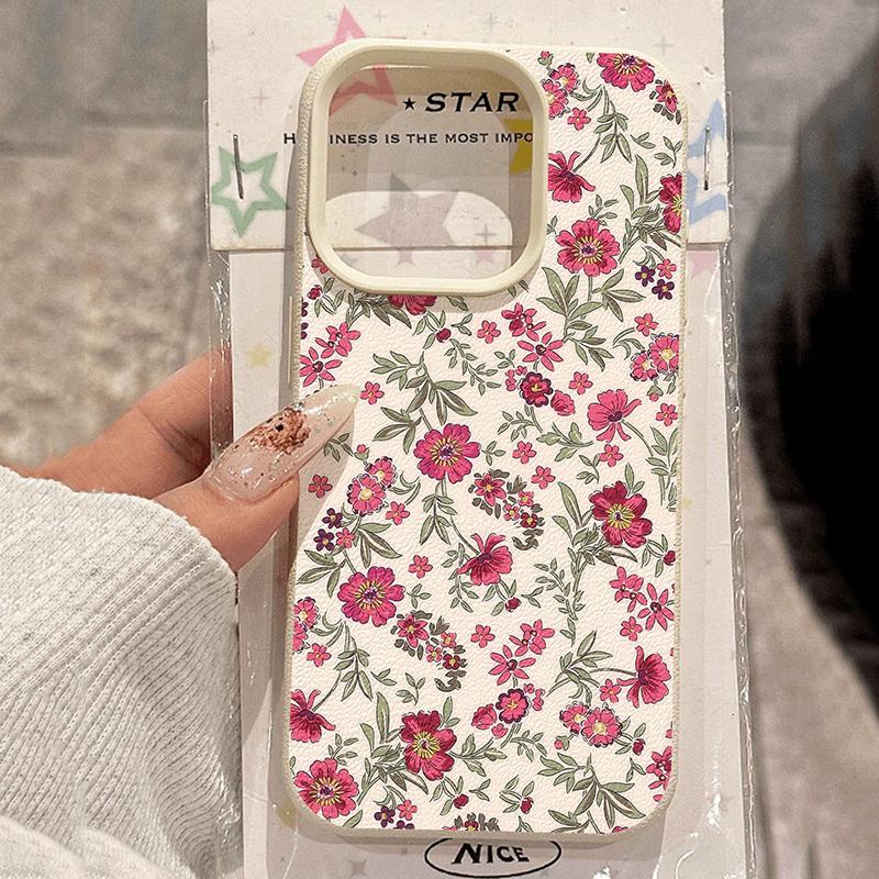 Pink Floral Pattern Anti-Fall Anti-Slip Soft Phone Case For IPhone 17 17Air 11 12 13 14 15 16 Plus 17 Pro Max Cover Case Funda