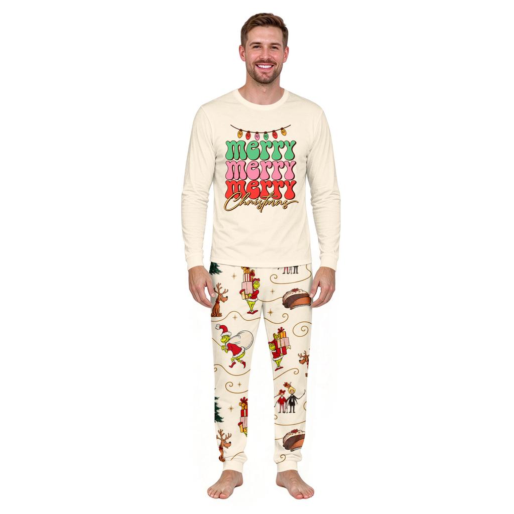 Christmas Print Round Neck Top and Jogger Pants Set for Holiday Lounging and Casual Wear