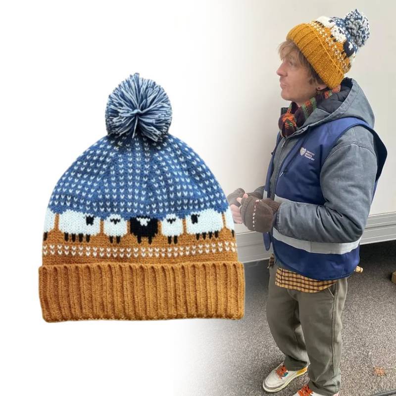 Resident Evil Bryan Knit Beanie With Embroidered Lamb Animal Pattern For Winter Warmth