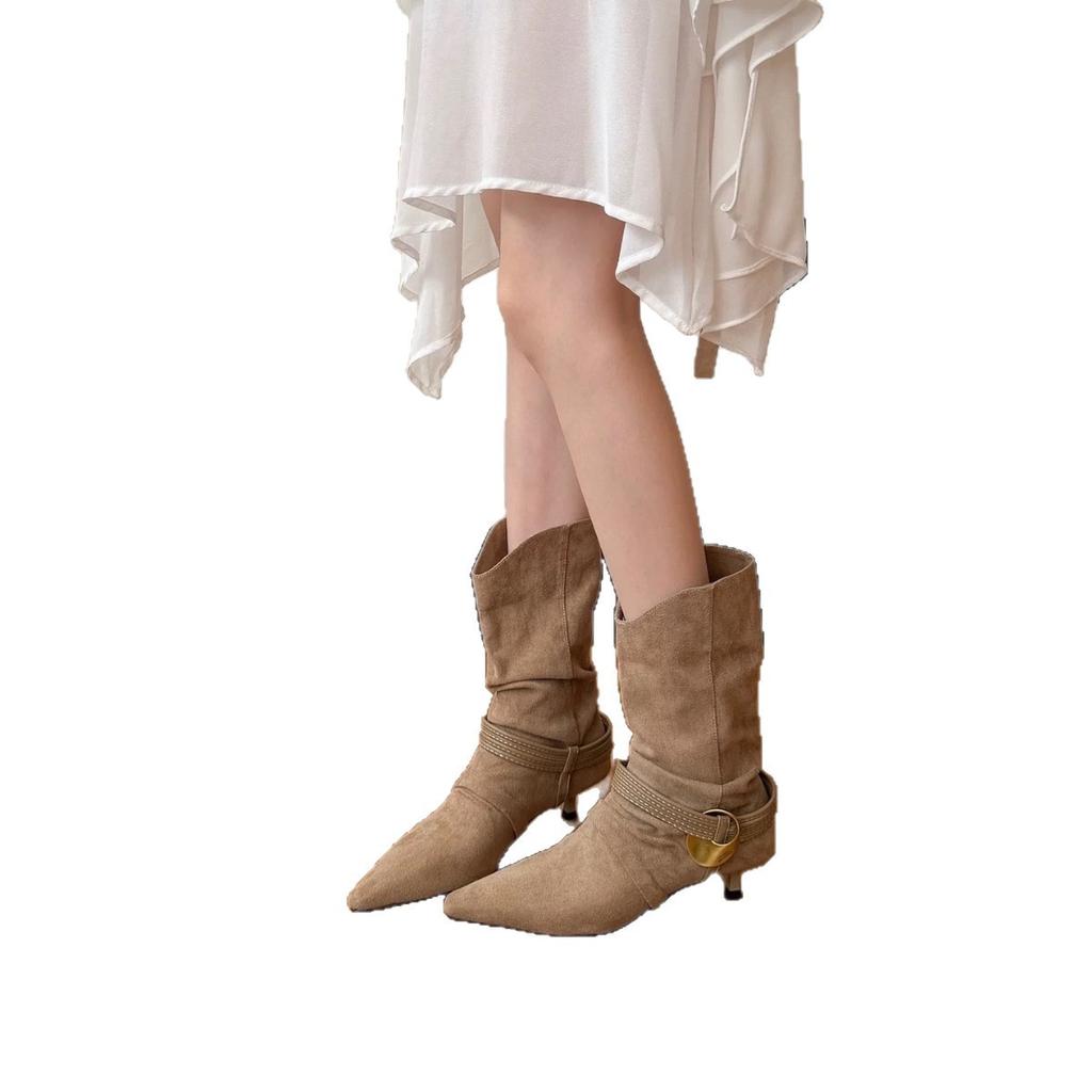 2025 autumn and winter new pointed thin heel high heel temperament thin French fashion sexy beauty female Internet celebrity short boots