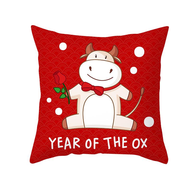 Short Plush Year of The Ox Pillow Insurance Company Gift Cushion Big Red Fortune Pillow Office Cushion