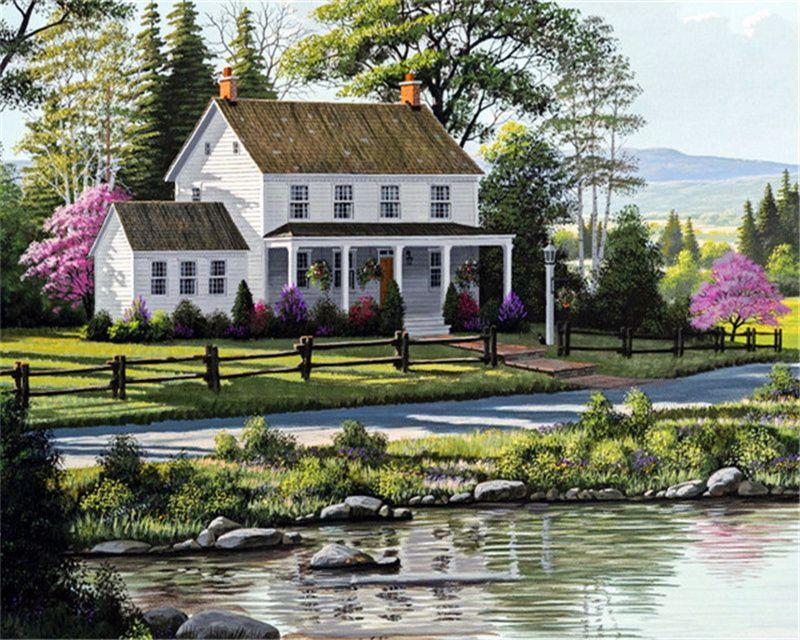 

RUOPOTY раскраска по номерам домашний пейзаж ручная роспись на холсте уникальный подарок картина сад для гостиной 40x50cm NO Frame