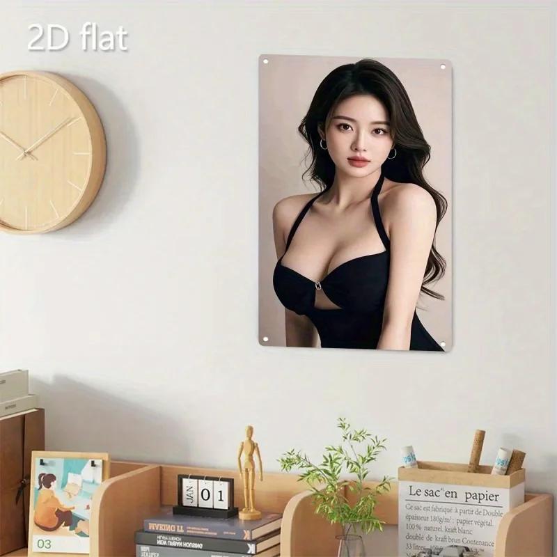 Retro Blechposter Wanddekoration 2D Flaches Metallschild - Elegantes Schwarz-Weiß-Porträtposter mit Minimalist D