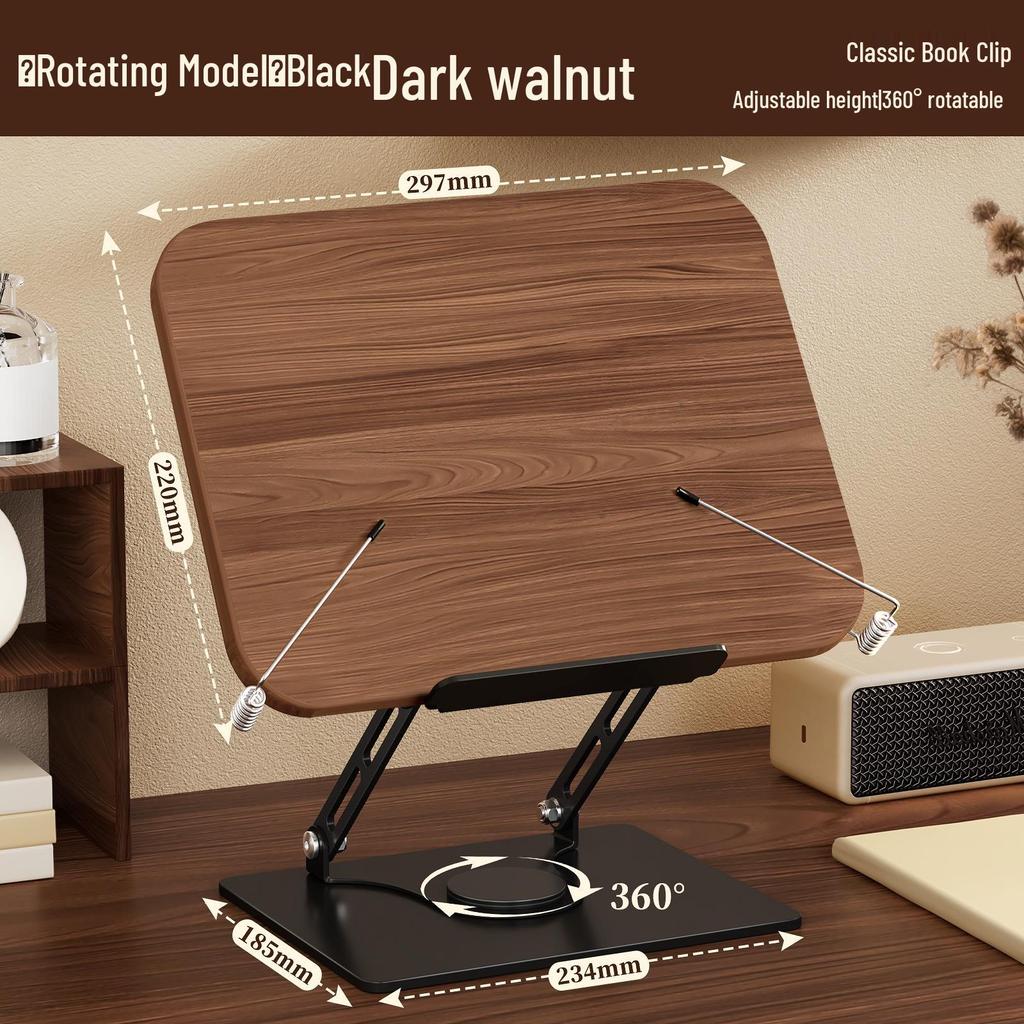 Walnut Rotatable Desktop Book Stand for Adults - Multifunctional and Adjustable