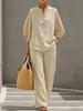 New Summer Casual Style Women's Loose Linen Blend Stand Collar Bubble Sleeve Top Wide Leg Pants