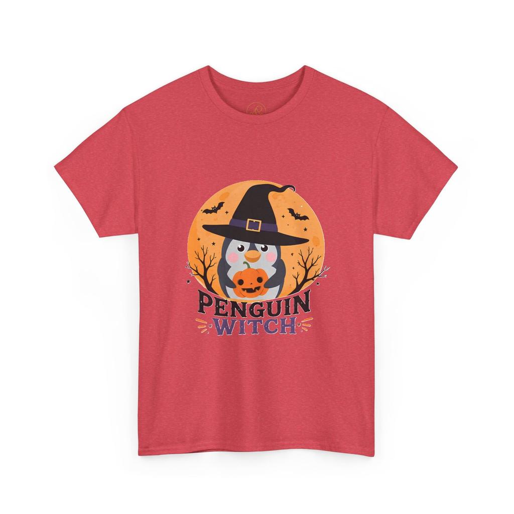 Penguin Witch T-Shirt | Halloween Penguin Pumpkin Bat Moonlight Tree Tee