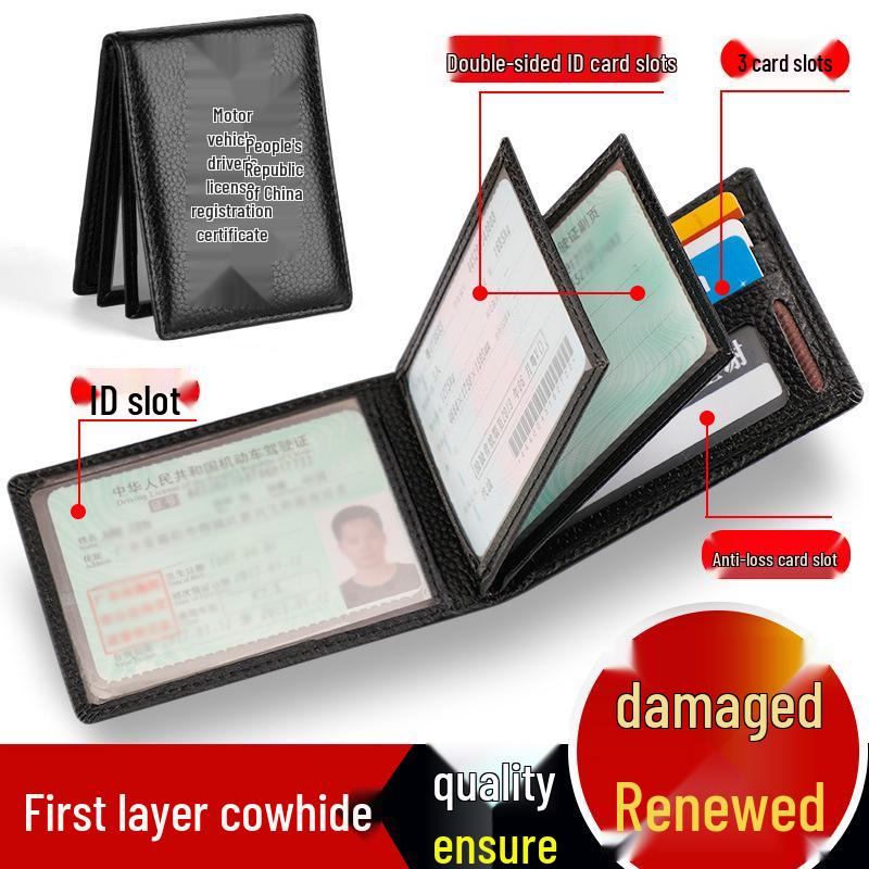 Portofel autentic din piele: Portofel pentru Permis de Conducere, Card Bancar și Card de Autobuz