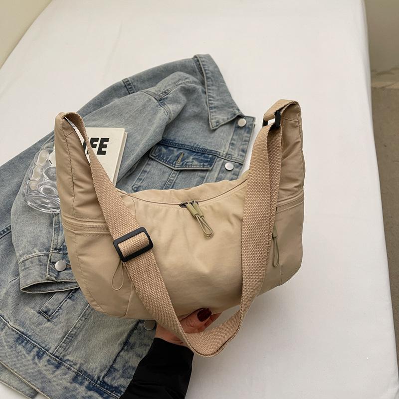 2025 Fashion New Casual Large-capacity Croissant Light and Simple Washed Cloth Versatile Commuter Shoulder Messenger Bag