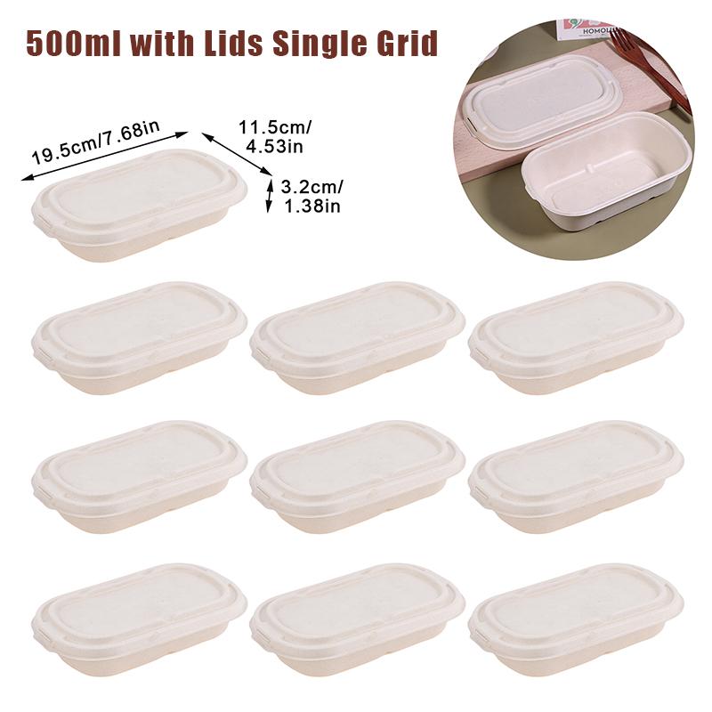 10Pcs Disposable Lunch Box With Lids Biodegradable Pulp Lunch Box Takeaway Packing Box Light Food Salad Box Separate Lunch Boxes