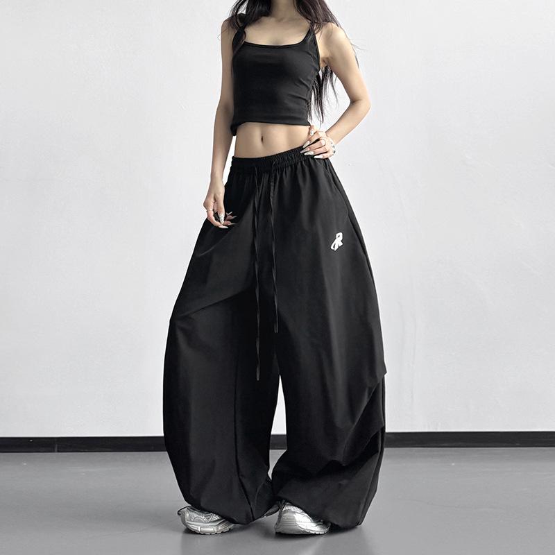 2026 Spring/Summer Women s Unique Wide-Leg Paratrooper Pants - Pleated, Dance Loose Fit for Tall Women Extra Large чёрный