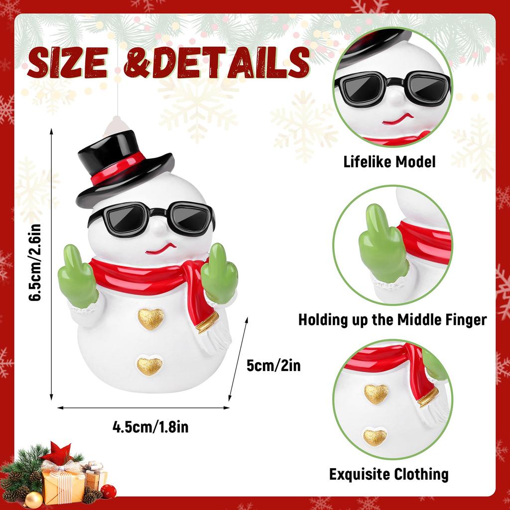 Resin Santa Claus Sculpture Xmas Snowman Figurines W/ Middle Finger Santa Claus Snowman Statue for Home Winter Desk Table Office