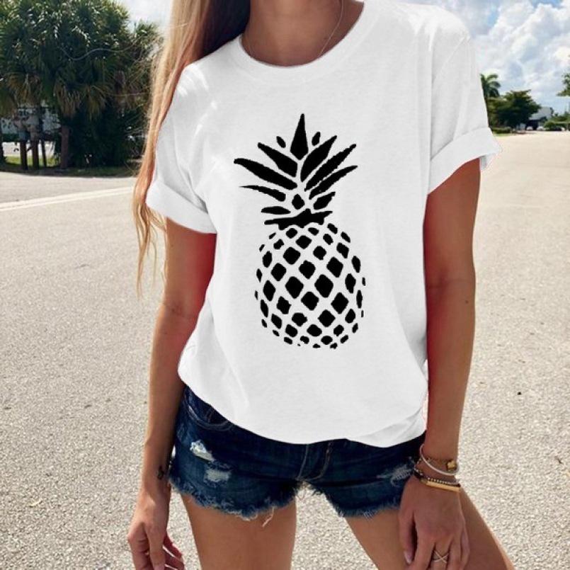 Sommer Mode Kurzarm Rundhals Ananas Print T-Shirt Damen Kurzarm