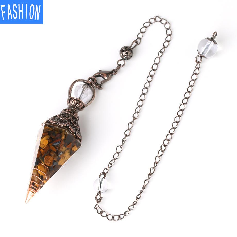 Colorful Crystal Pendulum Bronze Fashion Natural Gravel Resin Spring Hexagonal Cone Pendant